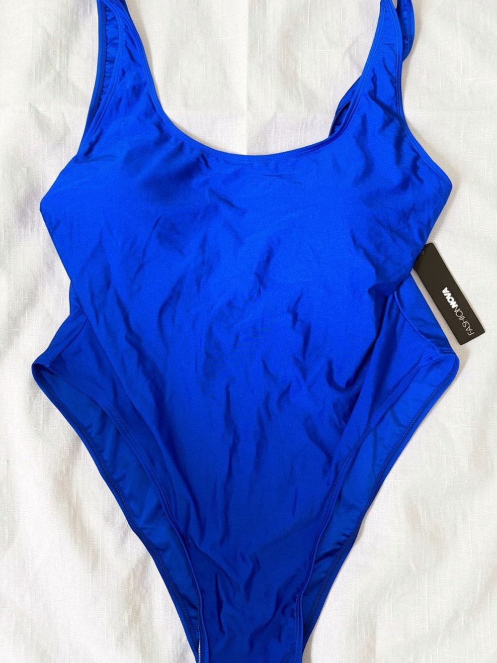 Fashion Nova Royal Blue One Piece Swimsuit 2X NWT Plus Size High Cut Scoop Neck